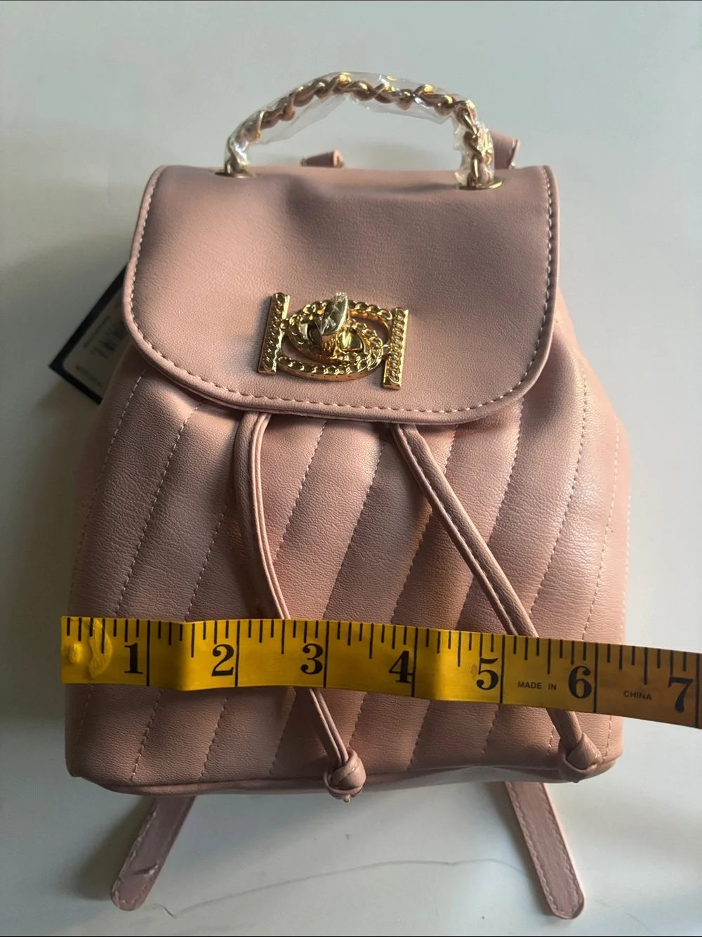 Quilted Pink Mini Backpack with Gold Hardware